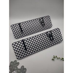 Vintage 1970s Pair of Black 14" Long Metal Clover Lattice Cutout Shelves